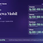 Daftar harga sewa mobil Lombok 2026 dari Arya Lombok Trans: Avanza, Innova, Fortuner, Hiace