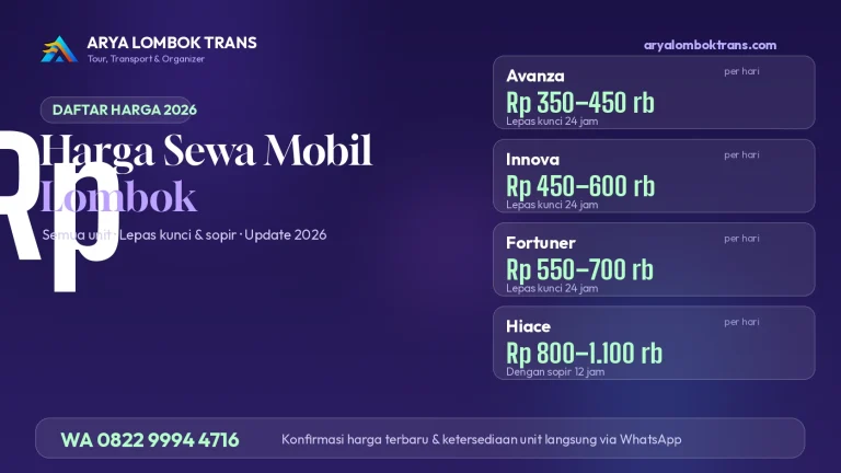 harga sewa mobil lombok 2026 Tarif Lengkap Avanza, Innova, Fortuner, hingga Hiace