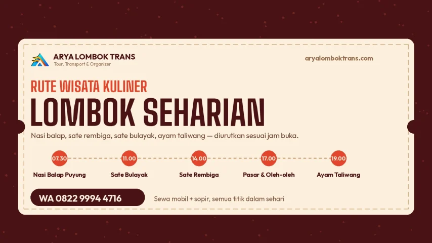 Rute wisata kuliner Lombok sehari penuh bersama Arya Lombok Trans