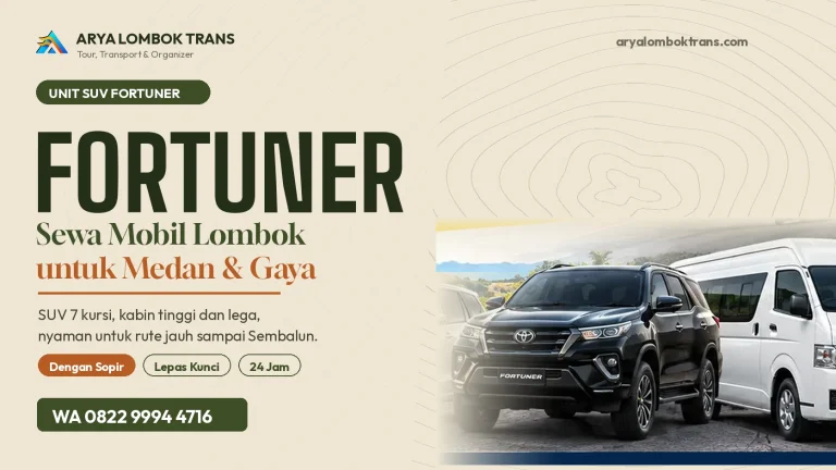 Sewa Fortuner Lombok, SUV hitam dengan sopir atau lepas kunci dari Arya Lombok Trans